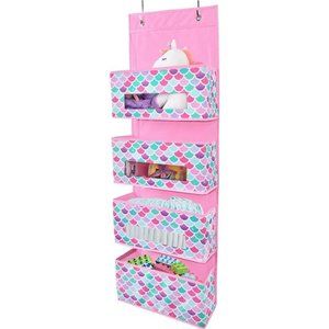 Mermaid Over Door Organizer - 4 Clear Window Pockets Door Hanging Organizer